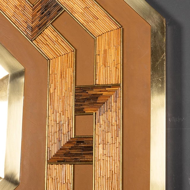 Mid-Century Italian Octagonal Brass & Rattan Mirror, 1970s For Sale - Image 9 of 18