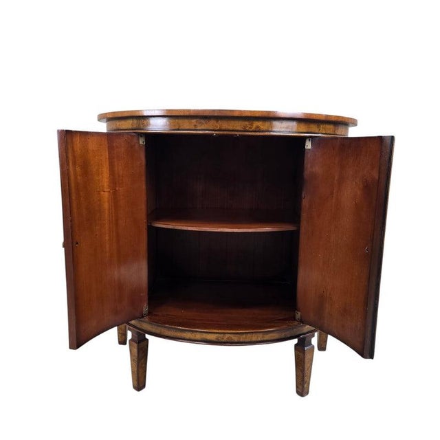 Mid 20th Century Vintage Neoclassical Regency Style Walnut Burl Demilune Cabinet For Sale - Image 5 of 8