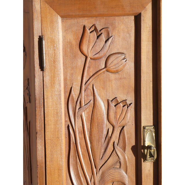 Antique Art Nouveau Carved Wooden Cabinet with Floral Details, 1920s For Sale - Image 14 of 15