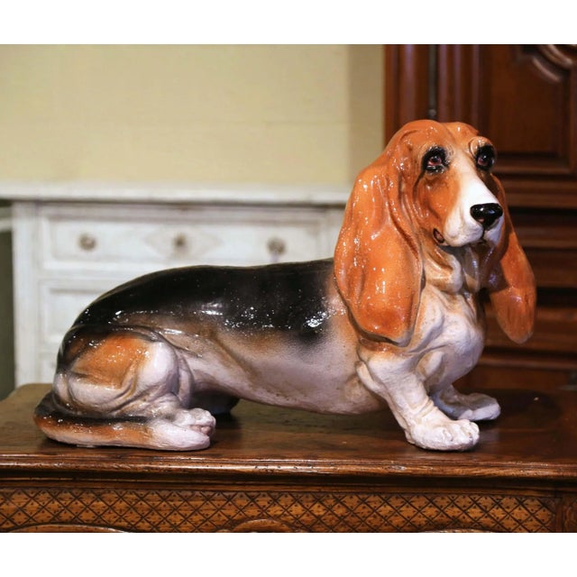 Mid-Century Italian Terracotta Barbotine Basset Hound Dog