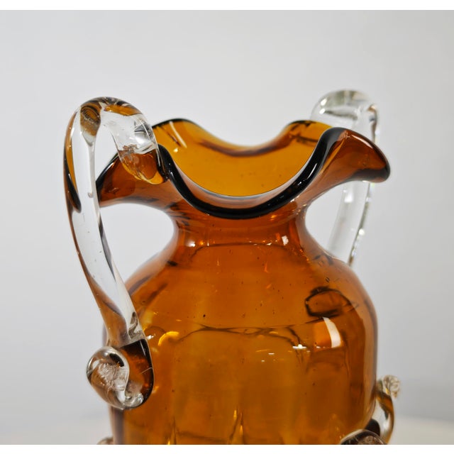 Mid-Century Modern Two-Handled Amber Murano Glass Vase, Italy, 1950s For Sale - Image 8 of 18