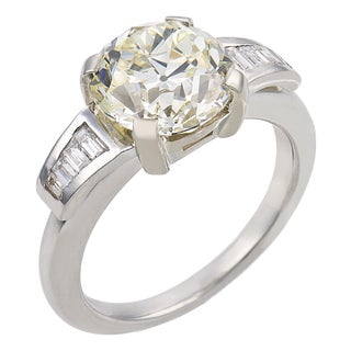 Mid Century Gia 3.05 Carat Old European Cut Diamond Platinum Engagement Ring, Size 5.75 For Sale
