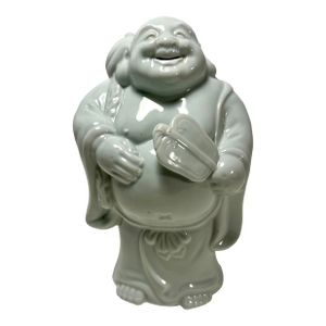 Vintage Japanese Kutani Celadon Porcelain Laughing Buddha Figure Signed
