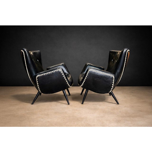Black Pair of Armchairs in & Faux Black Leather, Unknown, 1950s For Sale - Image 8 of 9