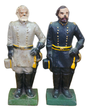 Antique Cast Iron Robert E Lee & Ulysses S Grant Civil War Bookends 8"