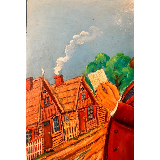 Maurice Kish, Whimsical Judaica Shtetl Shadchan Matchmaker Oil Painting WPA Jewish Folk Artist, 20th.c For Sale In Miami - Image 6 of 9