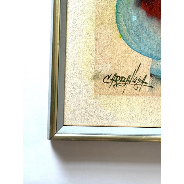 Here is an original Julio Carballosa still life oil painting depicting a vase of flowers. The colors of this painting are...