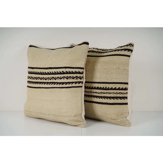 Mid-Century Modern Striped Turkish Kilim Pillow Covers - A Pair For Sale - Image 3 of 4