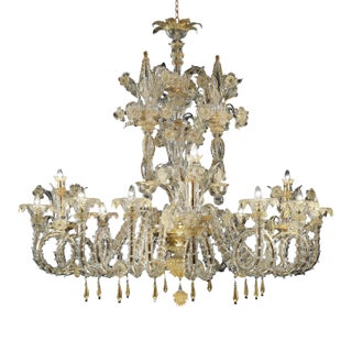 Handcrafted Imperial Venetian Murano Glass Ca’ Rezzonico Chandelier With Gold Details For Sale