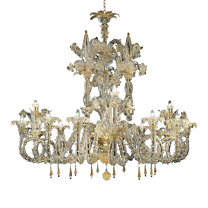 Handcrafted Imperial Venetian Murano Glass Ca’ Rezzonico Chandelier With Gold Details