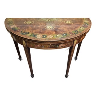 18th Century Georgian Hand Painted Demi-Lune Game Table For Sale