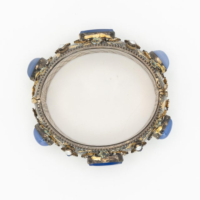 Metal 1900 - 1909 Antique Hungarian Silver Vermeil Enamel Chalcedony Seed Pearl Bangle For Sale - Image 7 of 10