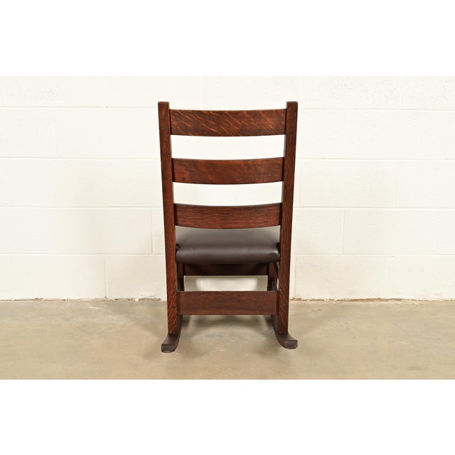 Gustav Stickley Antique Mission Oak Arts & Crafts Ladder Back Rocking Chair, Circa 1910 For Sale - Image 10 of 12