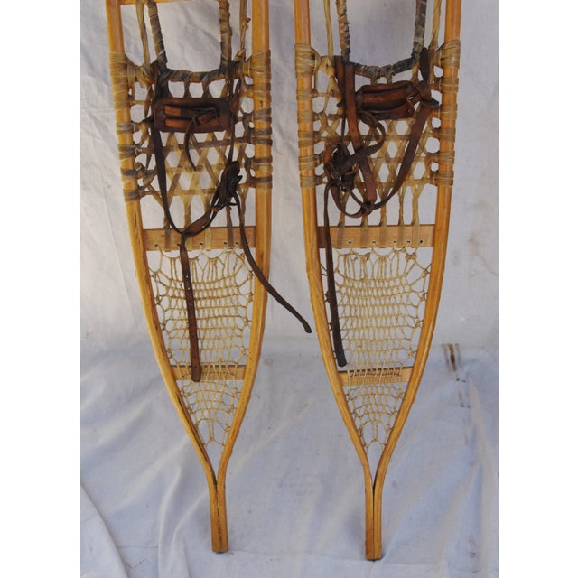 Wood Vintage Ash, Sinew & Leather Lund Snowshoes Cottage Style For Sale - Image 7 of 9