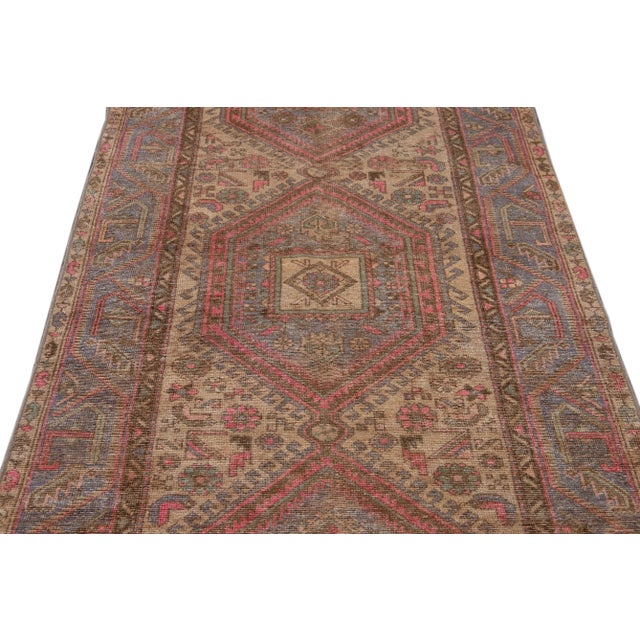 Vintage Malayer Persian Handmade Tan Medallion Wool Runner For Sale - Image 4 of 12