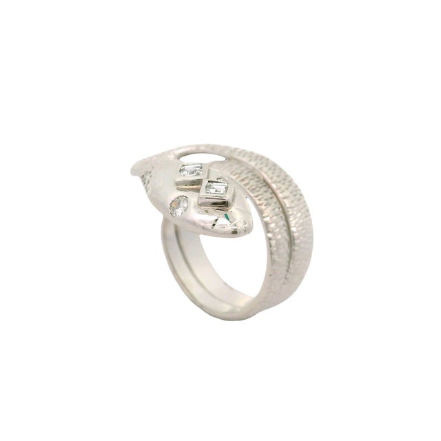 Metal Diamond Platinum Coiled Snake Ring, Size 7 For Sale - Image 7 of 8