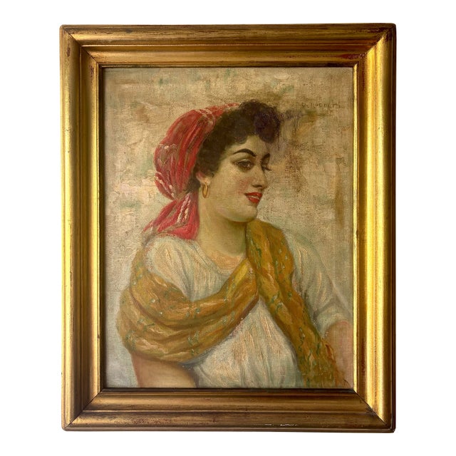 Antique Italian School Oil Portrait of Peasant Girl, Signed, 19th C For Sale
