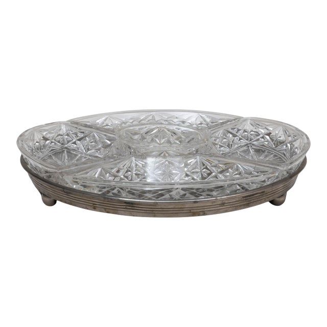 20th Century French Crystal Serving Dish On Silver Base For Sale