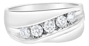 Diagonal Five Stone Diamond Wedding Band 1.50cttw 14k White Gold, Size 12