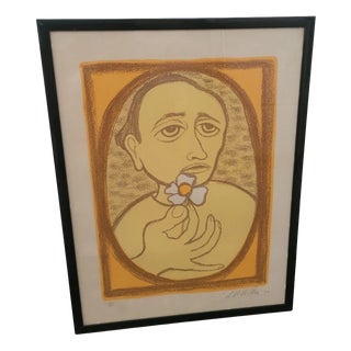 Giuseppe Viviani, Man with Flower, 1960s, Lithograph For Sale