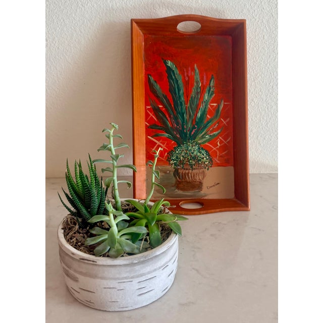 1980s Folk Art Hand Painted Wooden Tray With Inset Handles, Signed by Artist For Sale - Image 4 of 15