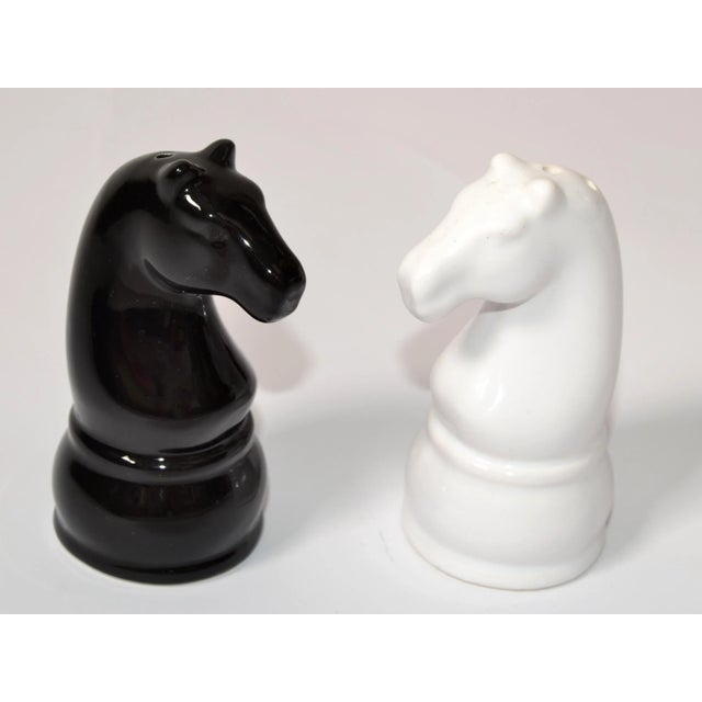 Mid-Century Modern Chess Mates Black White Knight Pieces Salt and Pepper Shaker- a Pair For Sale - Image 13 of 13