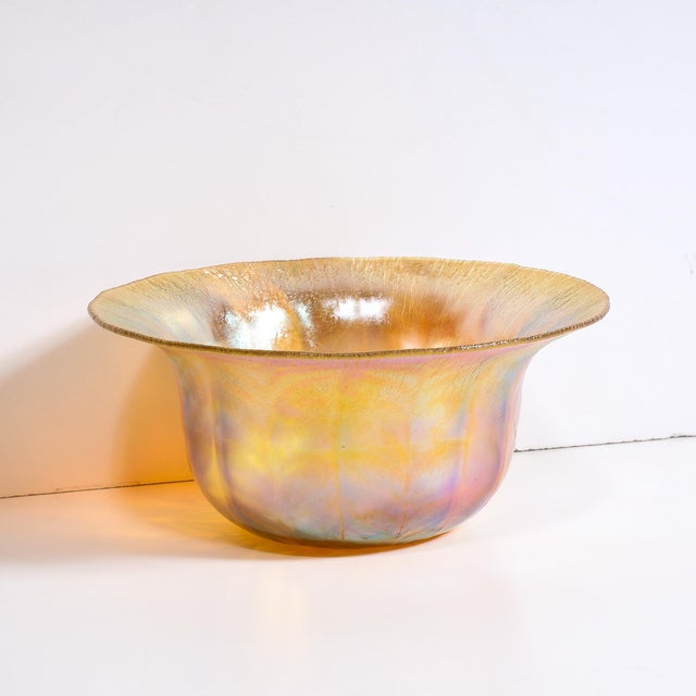 Art Nouveau Iridescent Yellow Blue Favrile Glass Bowl Signed l.c. Tiffany & Co For Sale - Image 14 of 14
