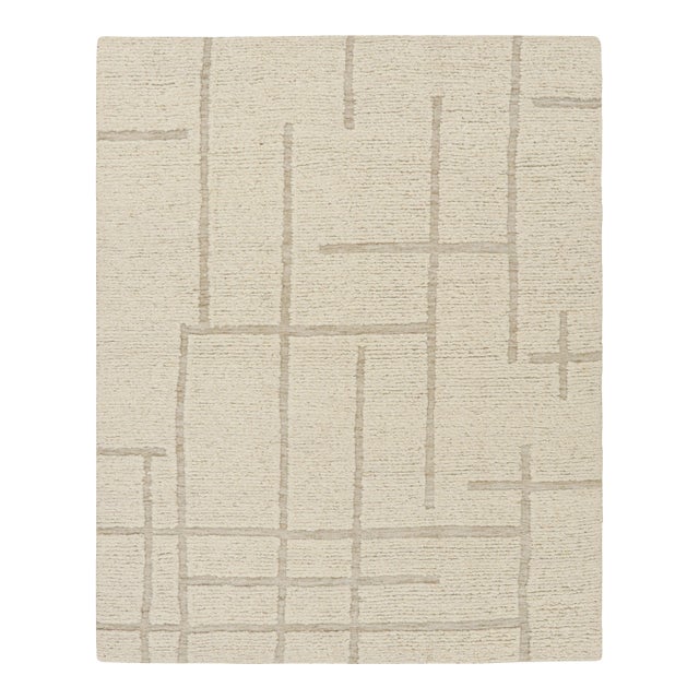 Rug & Kilim’s Modern Rug with Cream High-Low Geometric Patterns - 6x9 For Sale
