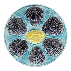 French Majolica Oyster Plate With Lemon Circa 1890