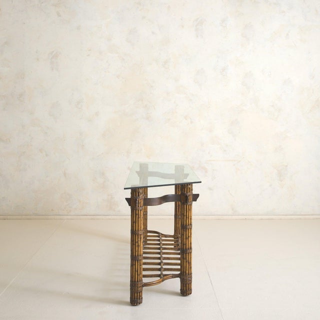 Brown Italian Bamboo + Iron Console Table, 1970s For Sale - Image 8 of 13
