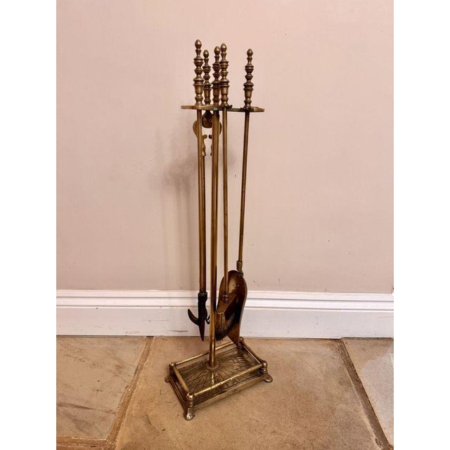 Metal Antique Edwardian Brass Fire Companions, 1900, Set of 5 For Sale - Image 7 of 8