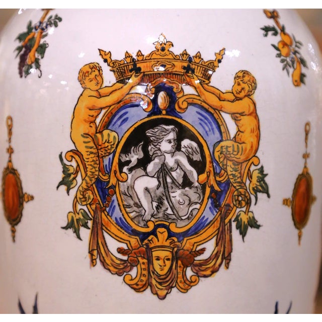 Ceramic 19th Century French Gien Faience Renaissance Revival Garniture Set, 3 Pieces For Sale - Image 7 of 17