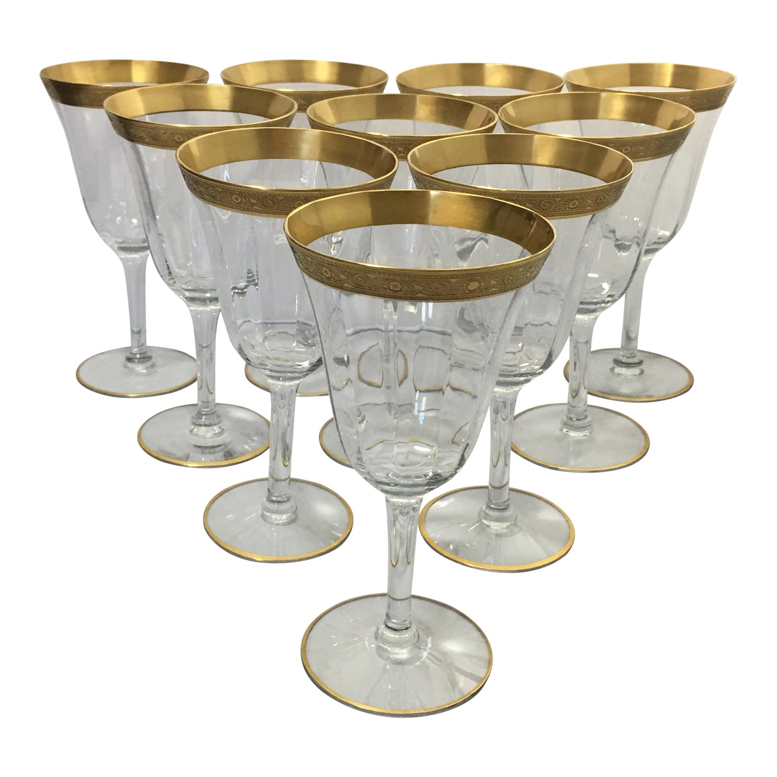 Vintage Tiffin Minton Pattern Blown Glass Stemware Set of 10 Chairish