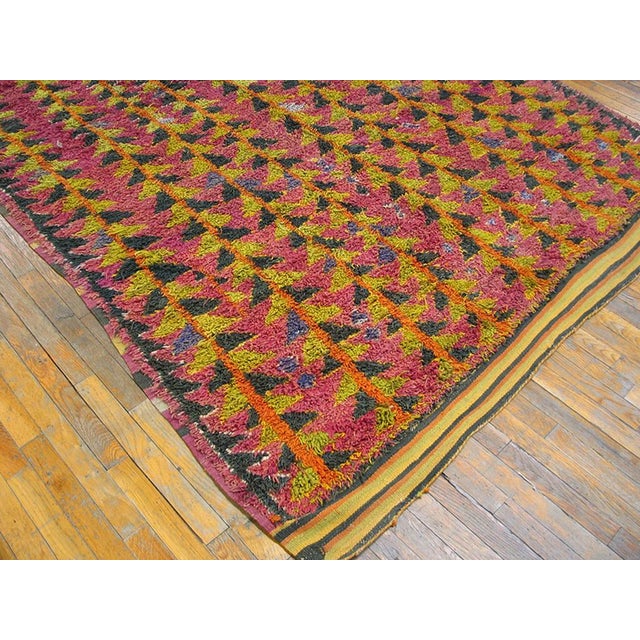 Mid 20th Century 1950s Multicolor Stripe Modern Vintage Moroccan Gallery Rug 6'6" X 15'10" Knotted Pile Wool Carpet For Sale - Image 5 of 6