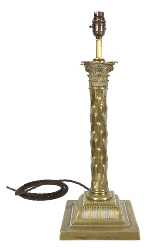 Antique Corinthian Column Brass Repousse Table Lamp, 1880