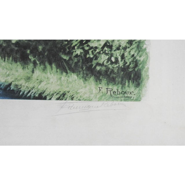 Early 20th century color etching on paper of race horse jumping during steeplechase by the Francisque Rebour (19th, 20th)...