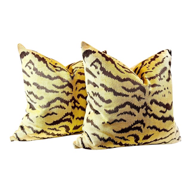 Scalamandré Tiger Velvet Pillows - A Pair For Sale