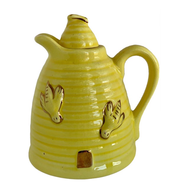 Vintage Beehive Shaped Porcelain Honey Pot With Bee Decorations and
