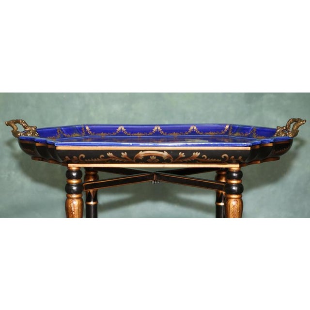 Stamped Cobalt Blue Porcelain and Gilt Metal Tray Table, 2000 For Sale - Image 18 of 18