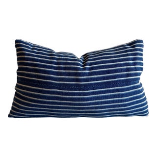 Mali Blue and White Indigo Striped Lumbar Pillow, 12x20 For Sale