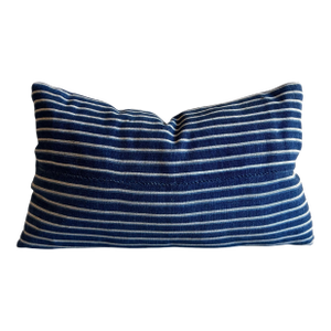 Mali Blue and White Indigo Striped Lumbar Pillow, 12x20