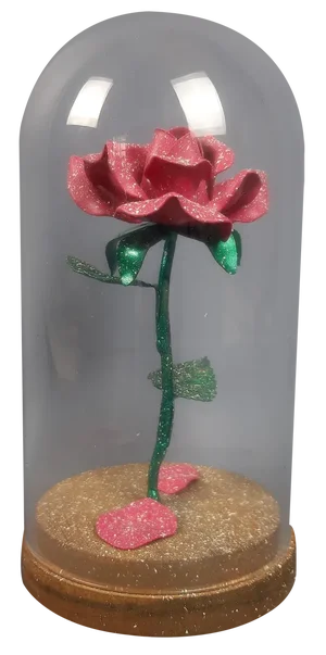 Wrought Iron Rose Sculpture in Glass Bell by Simon Saronni