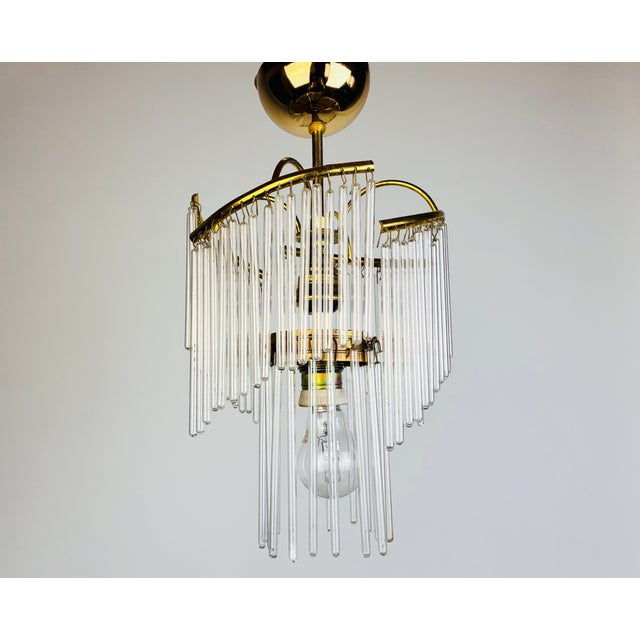 1980s Vintage Glass Rod Chandelier With Brass Frame For Sale - Image 11 of 16