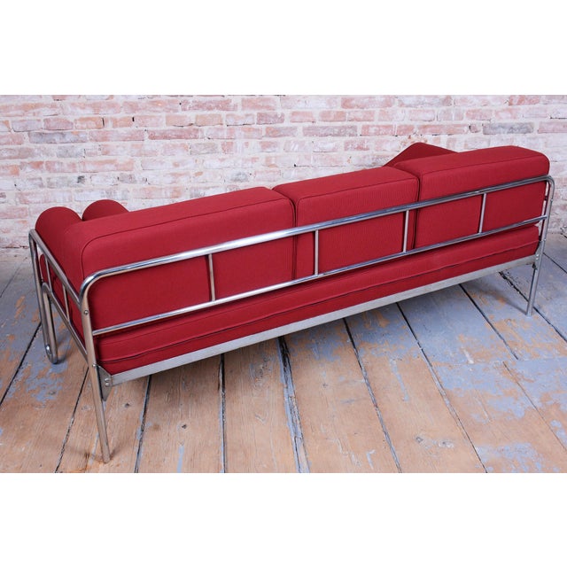 Bauhaus Sofa in Chrome and Upholstery by Hynek Gottwald, Czech, 1930s For Sale - Image 16 of 17