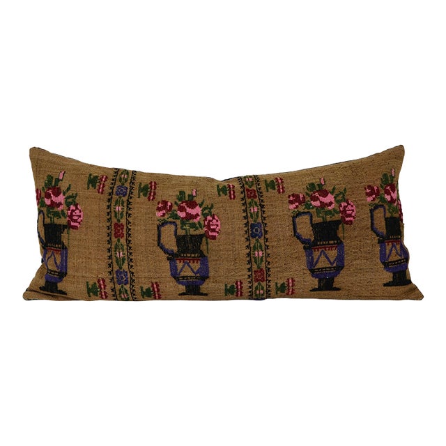 Aubusson Camel Bohemian Bedding Wool Kilim Pillow Cover 15'' X 36'' For Sale