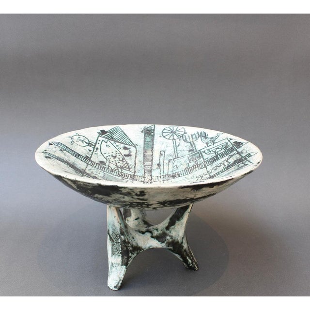 Mid-Century French Ceramic Bowl on Tripod Stand by Jacques Blin, 1950s For Sale - Image 3 of 18