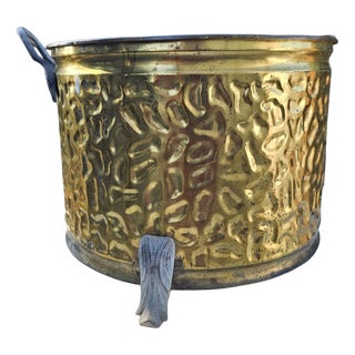 Art Deco Brass and Wood Fireplace Container, 1940s For Sale