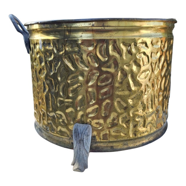 Art Deco Brass and Wood Fireplace Container, 1940s For Sale