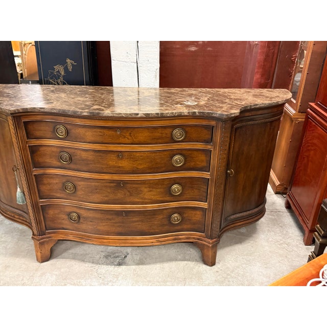 Traditional Century Furniture Marble-Top Serpentine Buffet For Sale - Image 3 of 12