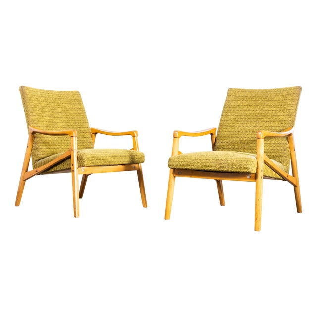 Armchairs in Lime Green by Jaroslav Smidek, 1950s, Set of 2 For Sale